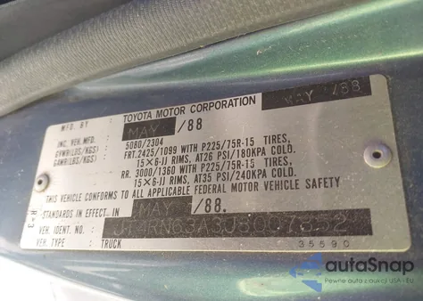 1988 Toyota Pickup Rn63 Std from USA, damaged, VIN JT4RN63A3J8007852